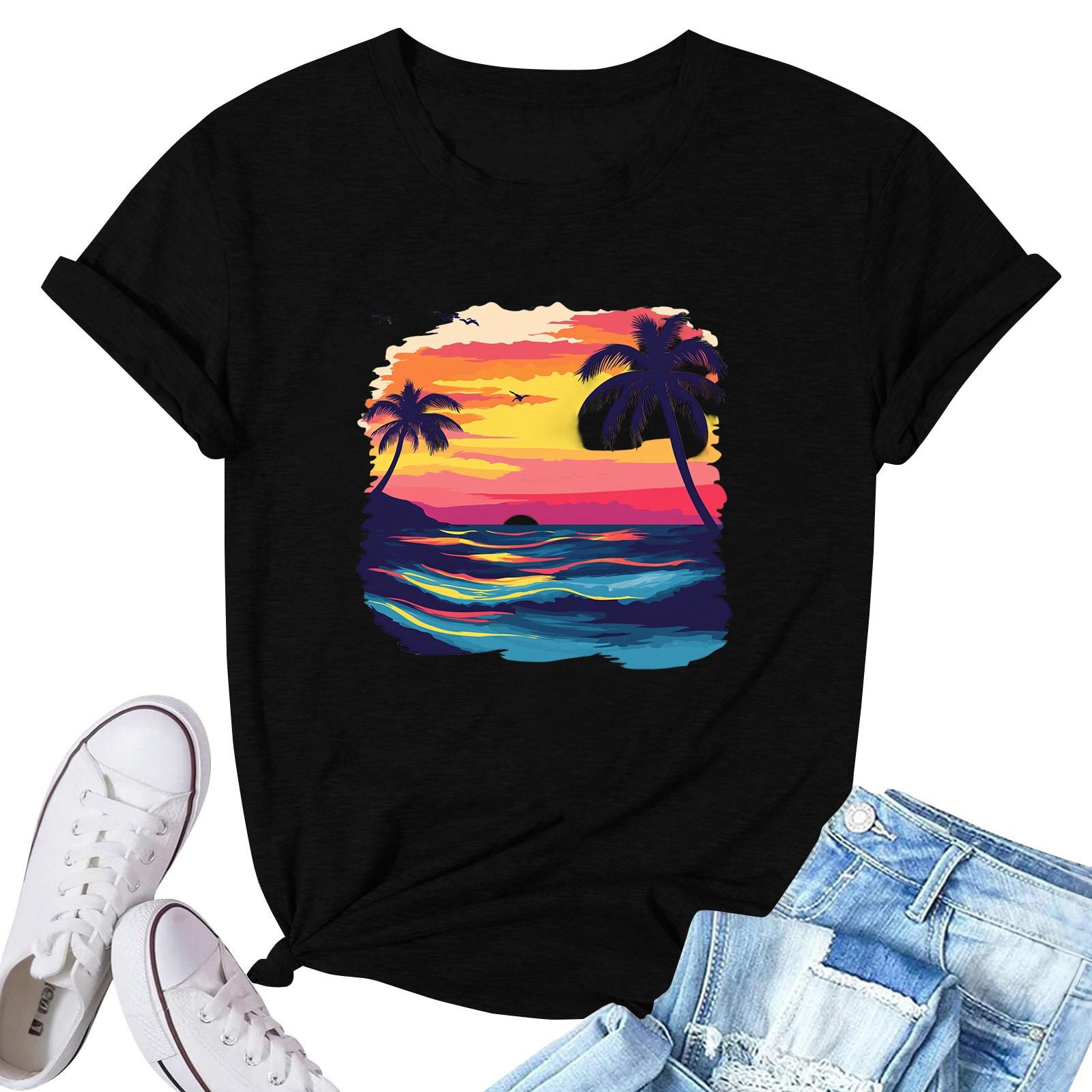 

Женская модная повседневная плиссированная футболка с коротким рукавом с принтом L чёрный