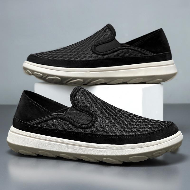 Men's Shoes Spring New Shoes Large Size Mesh One Pedal Soft Sole Casual Sports Fly-woven Breathable Single Shoes