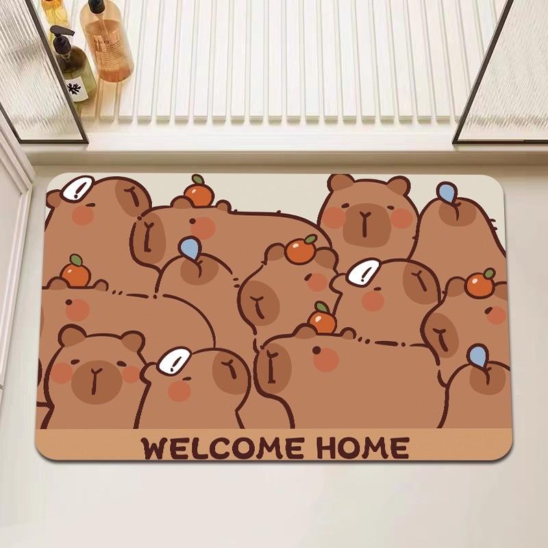 Capybara Print Bath Mat Non Slip Doormat Kitchen Drying Mat for Bedroom Drain Mat Entryway Rug Cartoon Home Carpet