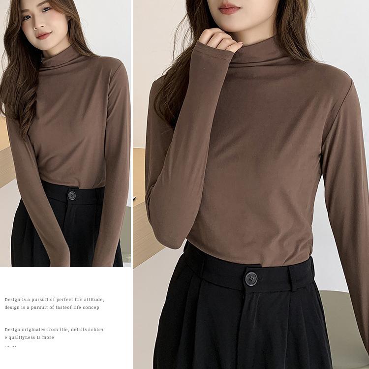 Women's Modal Turtleneck Undershirt Long Sleeve T-shirt Spring Autumn Winter Solid Color Stretch Tight Top