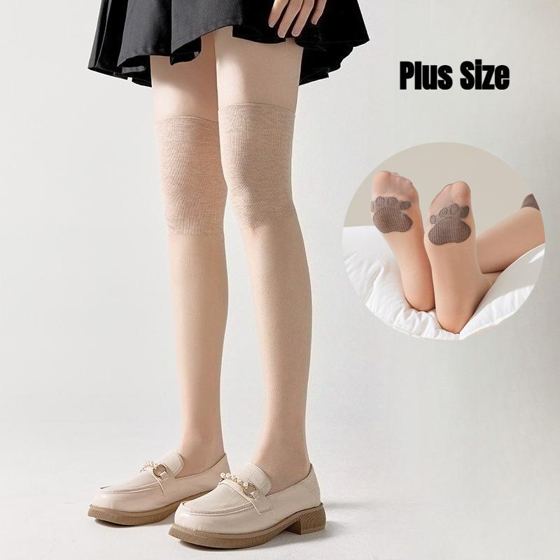 Women's Knee High Stockings for Air Conditioned Rooms Thin Seamless Over The Knee Long Stockings Cat Paw Pattern Anti Slip Anti Snagging Stockings