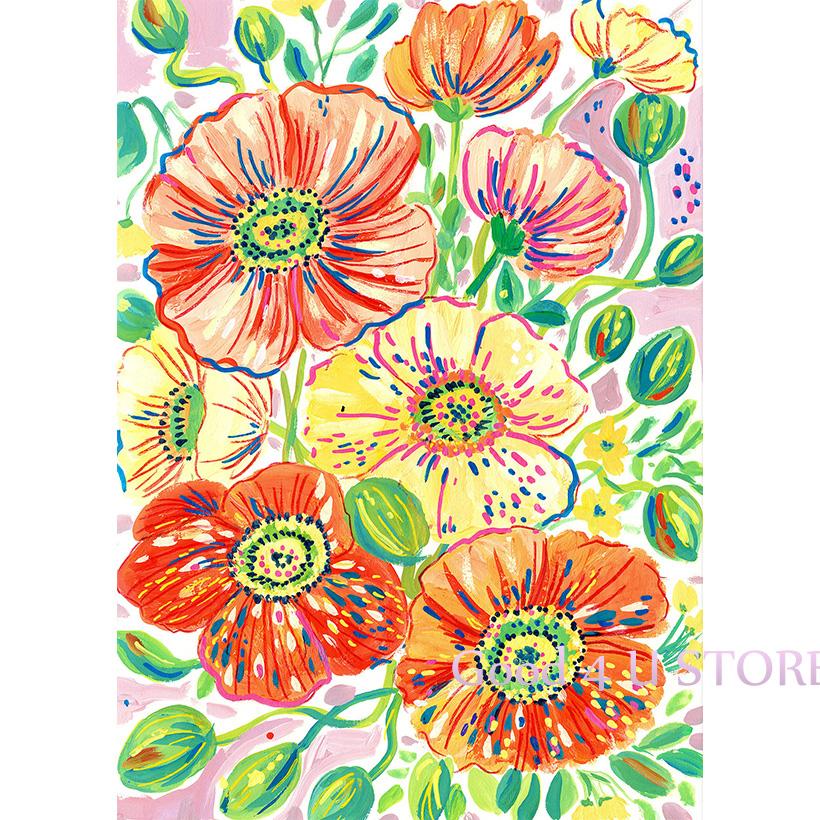 Griechischer Blumenstrauß Pflanzen Granatapfelblüte Dahlie Vase Boho Botanisches Poster Leinwandmalerei Wandkunst Bilder Heimdekor Geschenk