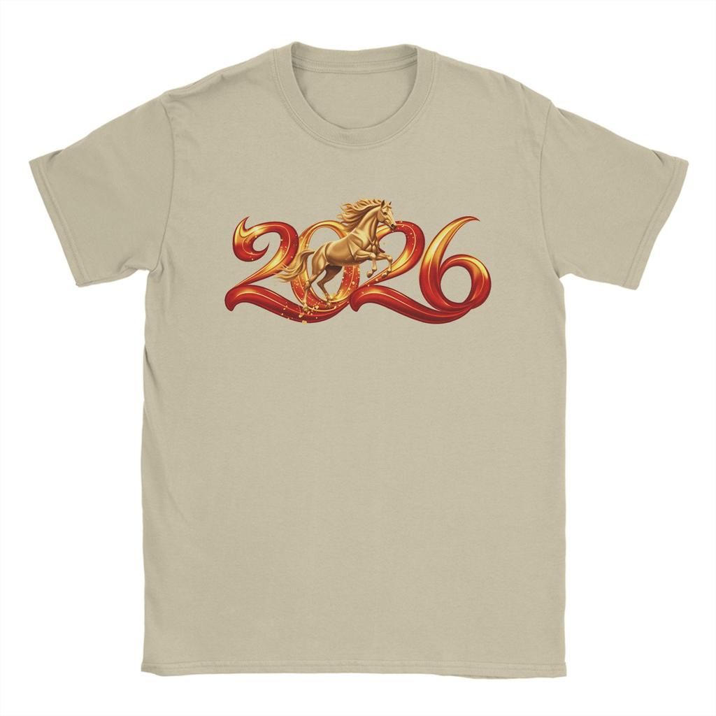 New Year Of Horse 2026 Mens T Shirt Funny Tees Short Sleeve Crewneck TShirt Pure Cotton Classic Tops