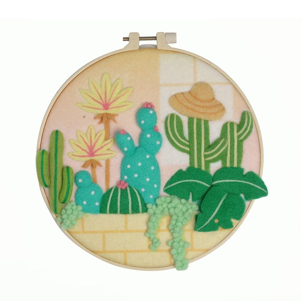 

DIY Wool Felting Embroidery Home Decors Diy Gift Frame Cactus Painting Picture