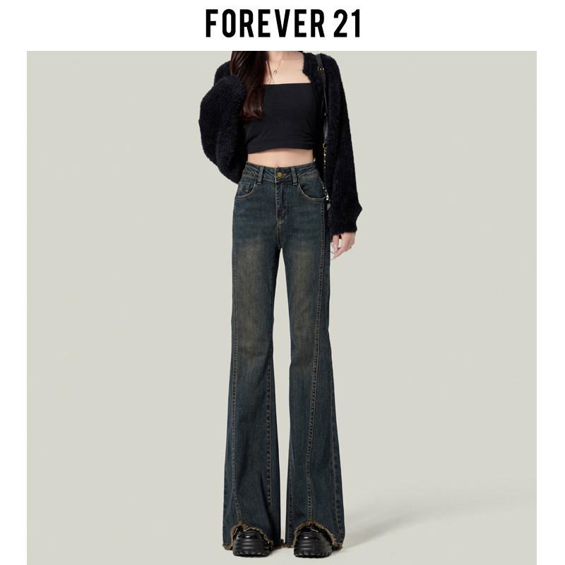 Forever 21 Women s Light Blue High-Waisted Micro Flare Jeans Retro Blue Long Single