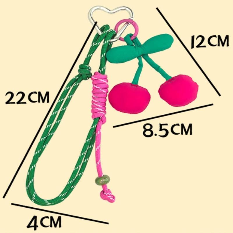 Fabric Cherry Detachable Heart-Shaped Beaded Keychain Mobile Phone Chain Anti-Loss Lanyard