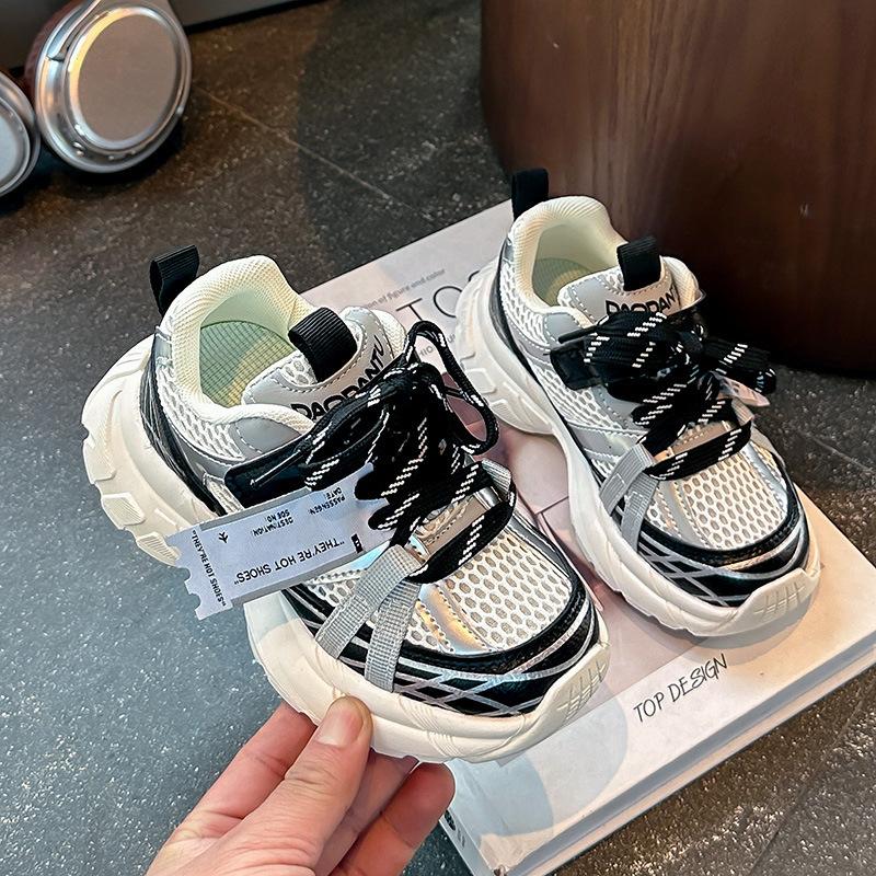 Children's double net breathable dad shoes silver fashion sneakers 2025 spring and autumn new boys and girls Korean version casual shoes