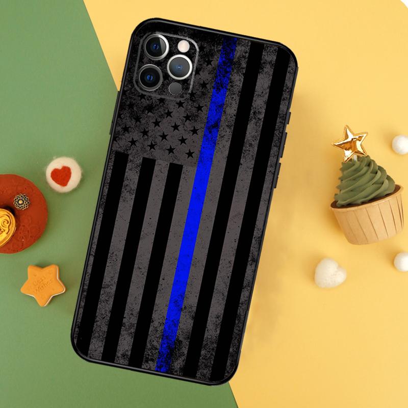 Police Styled Thin Blue Line Flag Case For iPhone 13 12 Mini 11 14 16 15 Pro Max 7 8 Plus X XR XS Max Back Cover