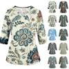 Women's Floral Print V-Neck Scrub Top with Pockets, Side Slit and Three-Quarter Sleeves for Uniform