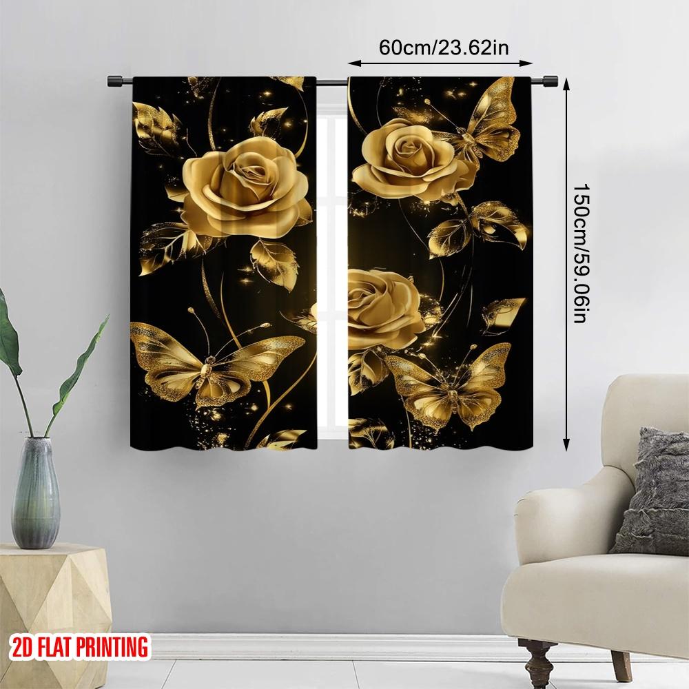 2 Stück, 2D-Flachdruck Moderne Vorhänge Goldene Eleganz 100% Polyester (ohne Stange) Feiertagsgebrauch für Zimmer, Küche, Arbeitszimmer,