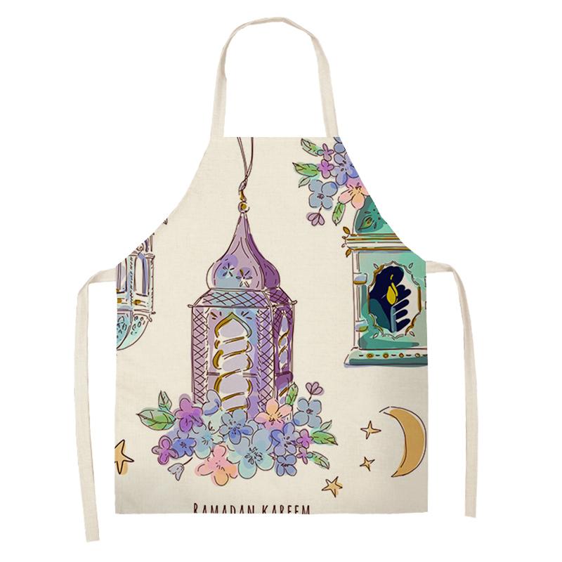 Cooking Baking Apron Eid Mubarak Mosque Printed Bib Muslim Ramadan Karim Kitchen Apron Women Star Crescent Moon Decoration