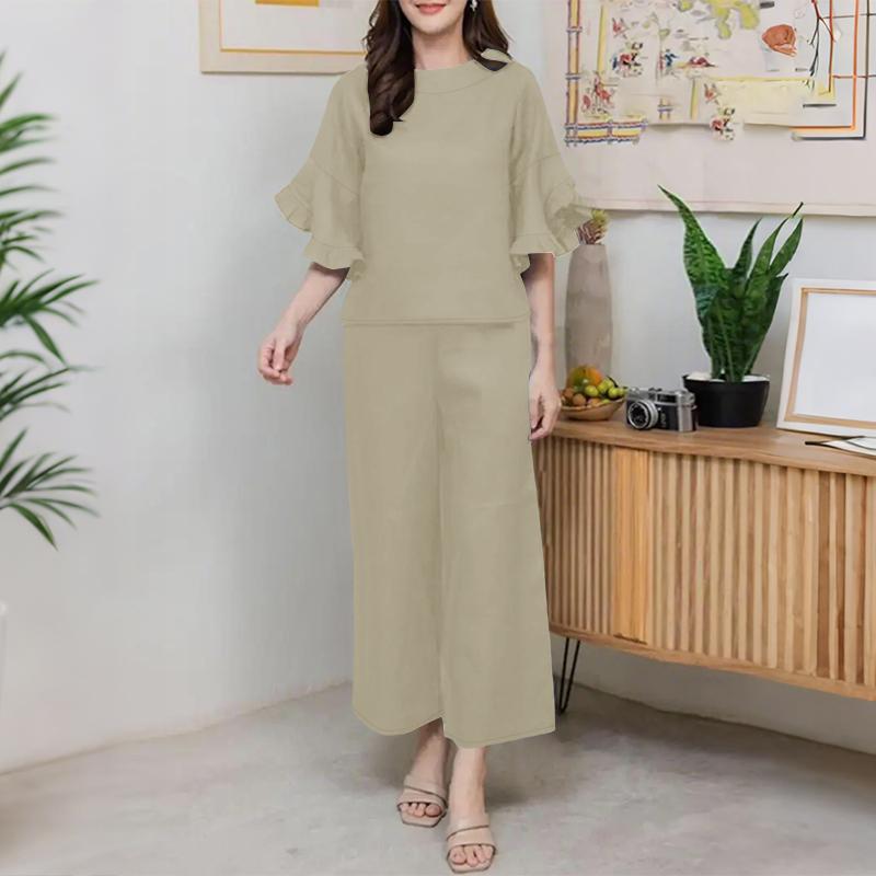 ZANZEA Women Half Sleeve Blouse and Pants Casual Two Piece Suit Sets