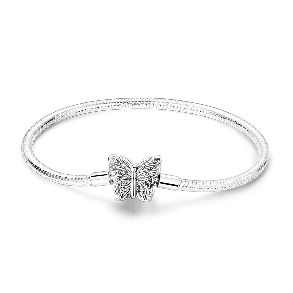 Charm Bracelet 925 Silver Heart Shape Holy Mother Snake Chain Clasp Bracelet Fit Original Bead DIY Fashion Jewelry
