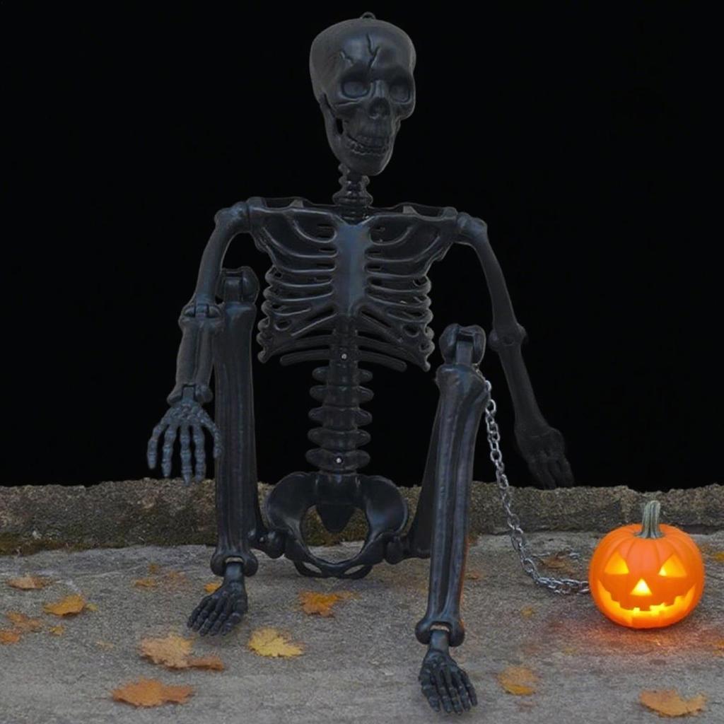 Removable Joint Plastic Skeleton 35.4-inch Posing Halloween Black Skeleton Model Gothic Graveyard Haunted House Props