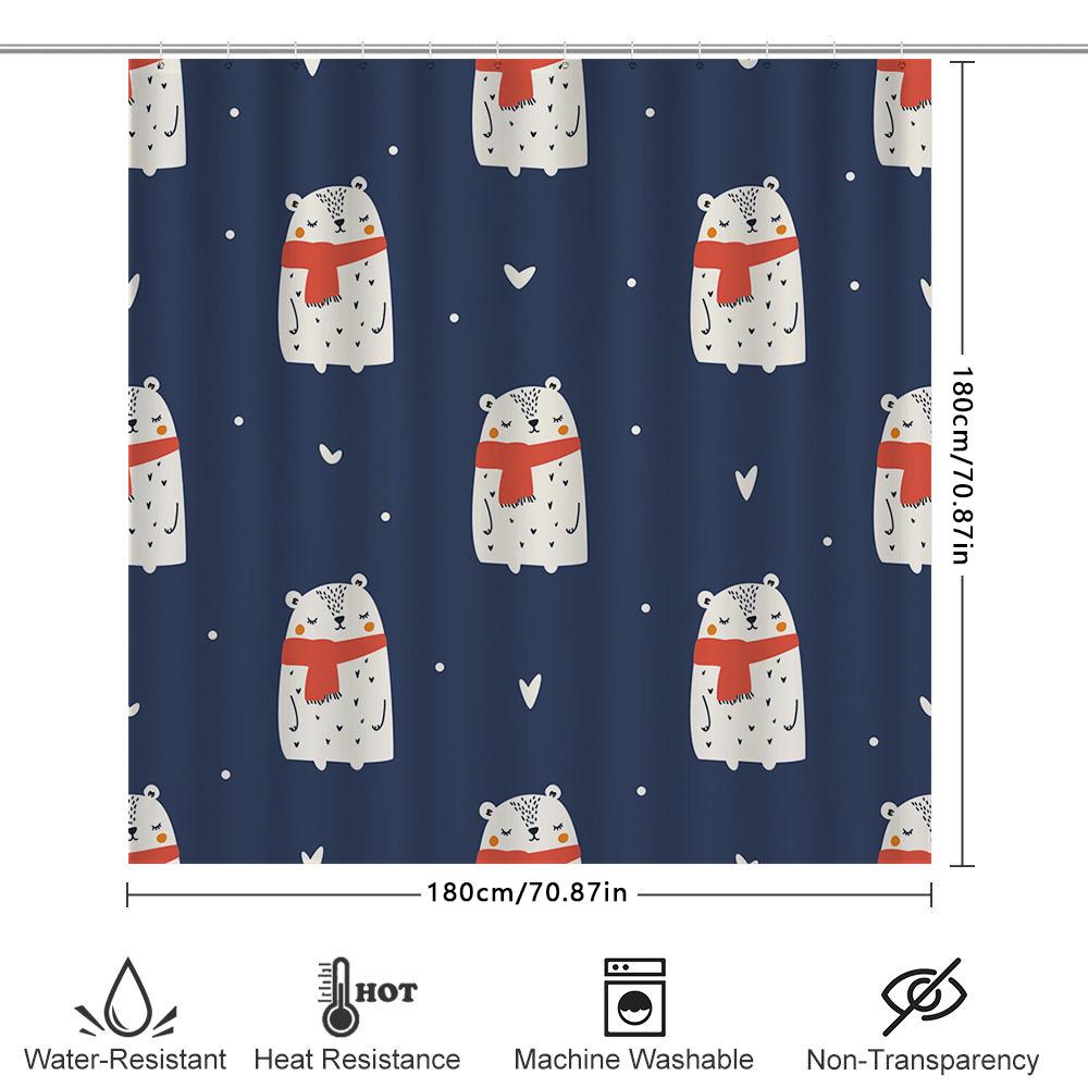 Whimsical Winter Bear Blue Shower Curtain For Bathroom Decor Soft Fabric With Hooks Perfect Gift Idea