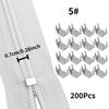200 Pc Zipper Repair Kit #3 #5 #8, Silver and White Detachable Sliders, Stop Clips and Replacement Pulls for Coats Luggage Boxes
