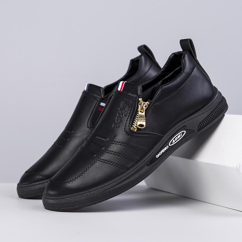 

Men s leather shoes casual board shoes autumn new leather shoes men s business versatile zipper casual shoes 44 чорний