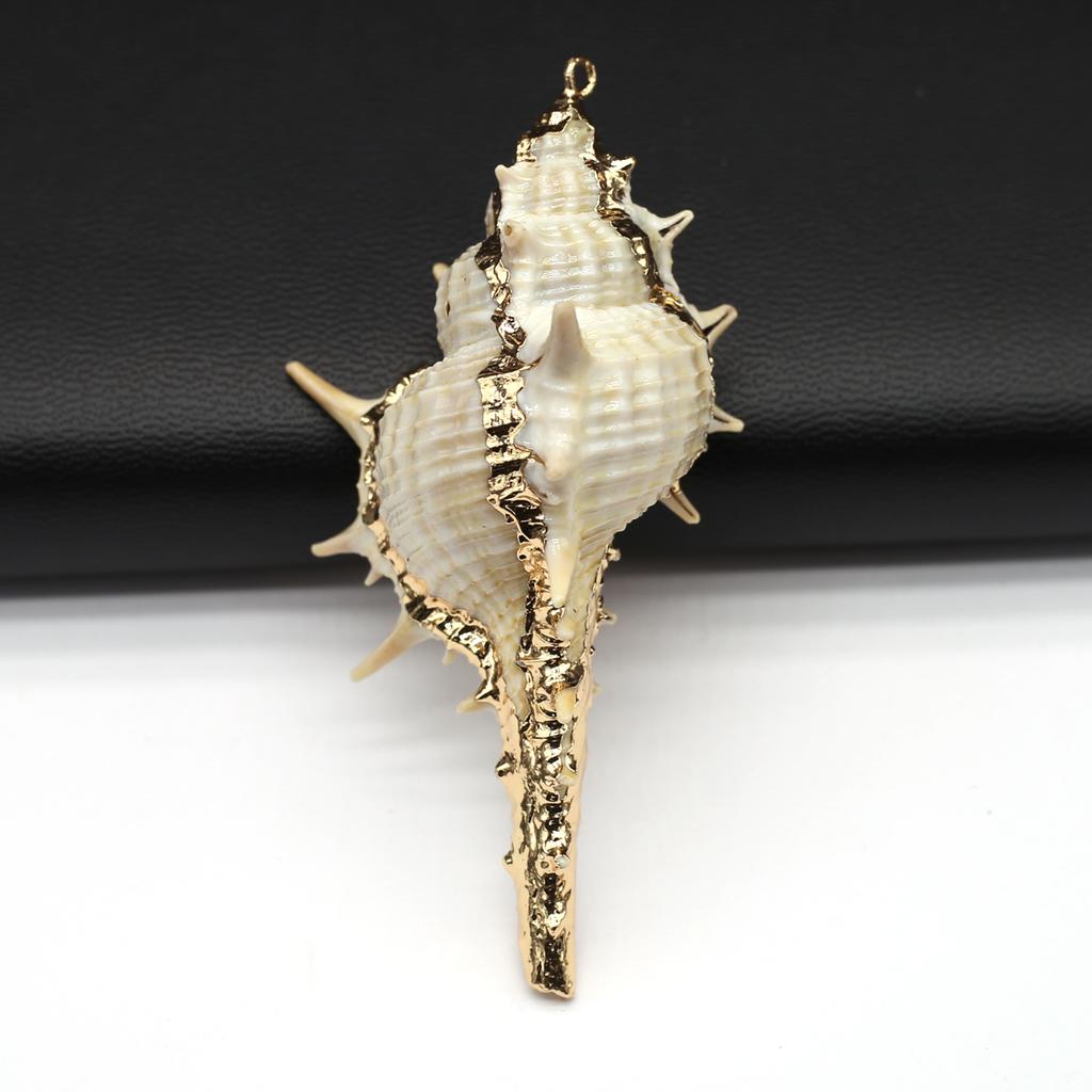 Bohemian Creative Vintage Golden Edge Conch Shell Pendant Striped Scallop Charms for Jewelry Making DIY Necklace Accessories Craft Women Men Gifts