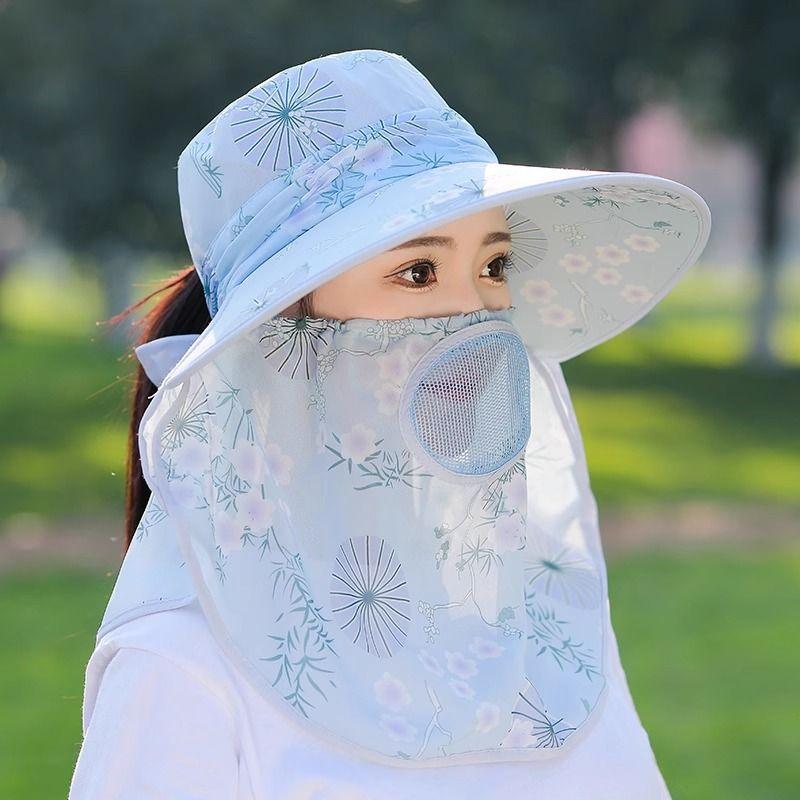 

Hat Women s 2025 New Arrival Summer Outdoor Sun Hat Mask UV Protection Sun Hat Face Cover Sun-Proof Hat Blue One size