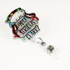Serious Clark Christmas Badge Scroll with Retractable ID Holder for Nurses, Teachers, and Office Staff.