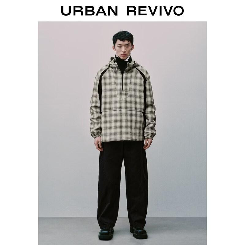 UR Men's Sporty Plaid Patchwork Hooded Jacket