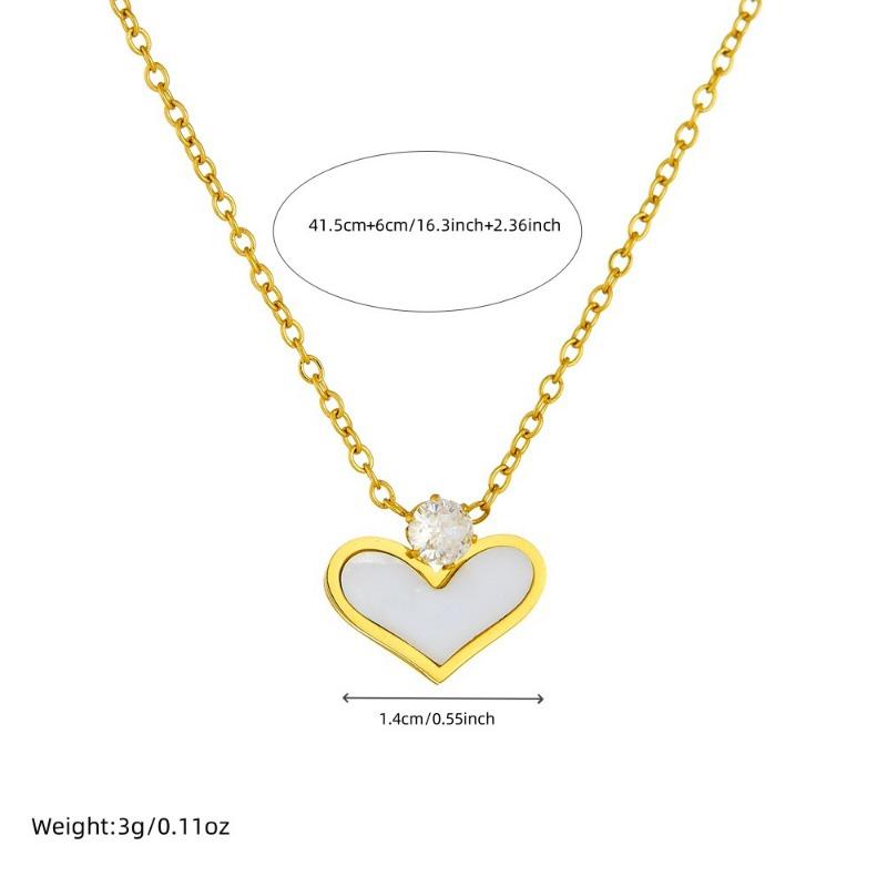 18K Gold Plated White Shell Heart Pendant Necklace, Dainty CZ Love Charm Necklace for Women, Minimalist Jewelry