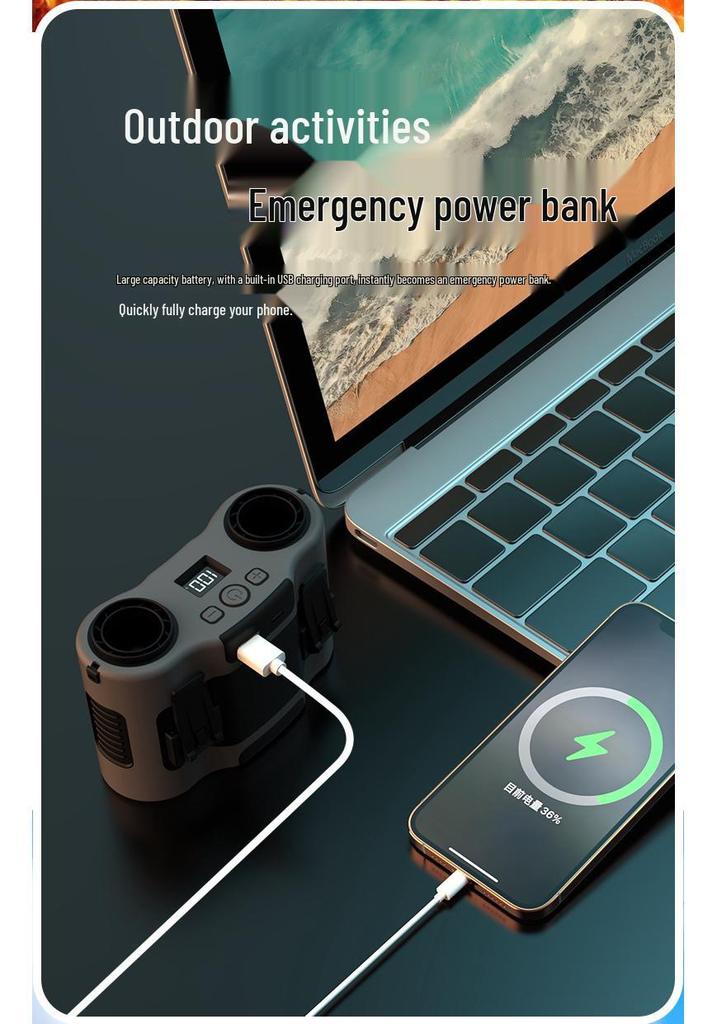 High-Speed USB Hanging Waist Fan with LED Night Light - Portable Clip-on Fan for Outdoor & Construction Use