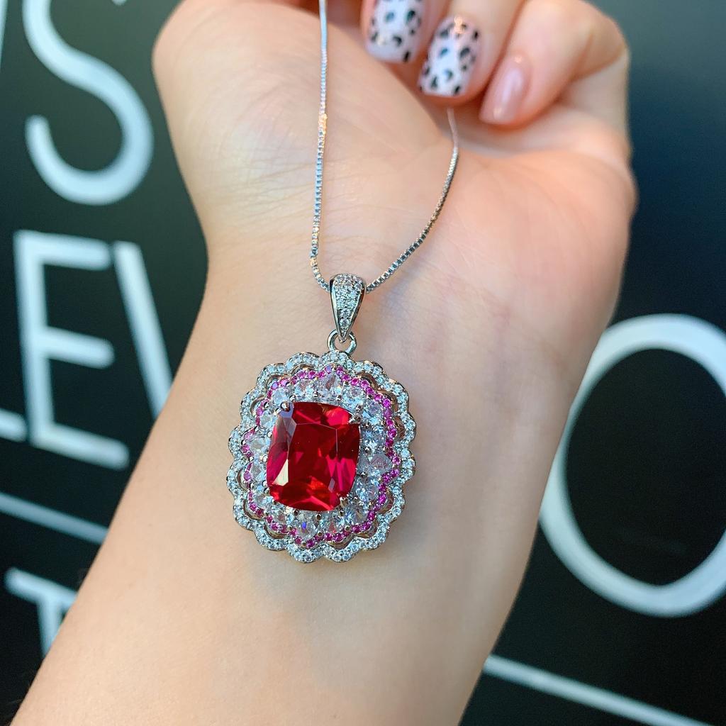 Jewelry Retro Ring Simulation Red Glass Two-Color Stone Diamond Pendant Ring Set 10 * 12