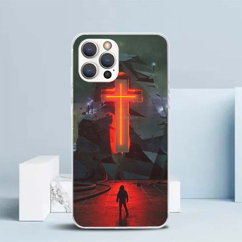 God Jesus Pray Cross Soft Cover for iPhone 16 17 Air 15 14 Pro Max 16E Phone Case 13 Mini 12 11 7 SE 8 Print Pattern Fit Cases 1