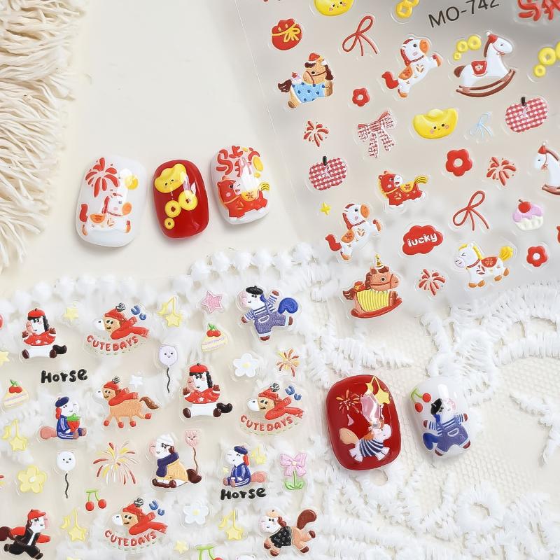 Pegatinas de Uñas de Pony Coloridas de Dibujos Animados Pegatinas de Uñas Diy Accesorios de Decoración de Uñas Calcomanías de Uñas Año del Caballo Pegatina Artística