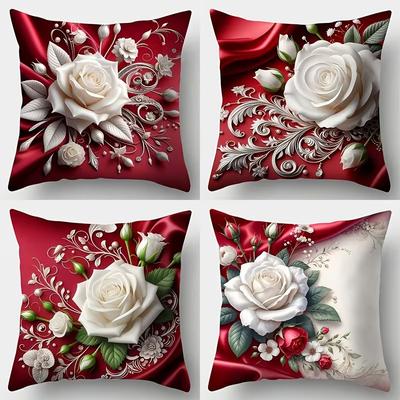 Husa perna decorativă model trandafir, Husa perna canapea imprimată pentru decor acasă, Cadou de Ziua Îndrăgostiților