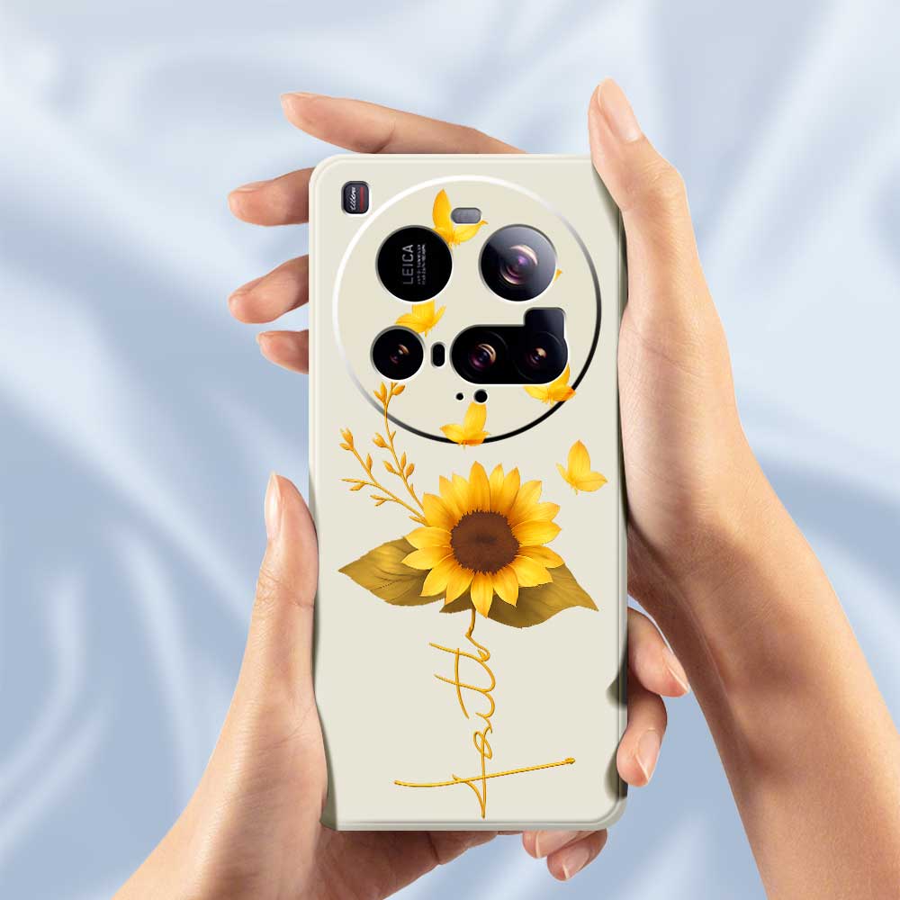 For Xiaomi 15 Ultra Case Golden Butterfly Sunflower Pattern Printing Straight Edge TPU Phone Back Cover