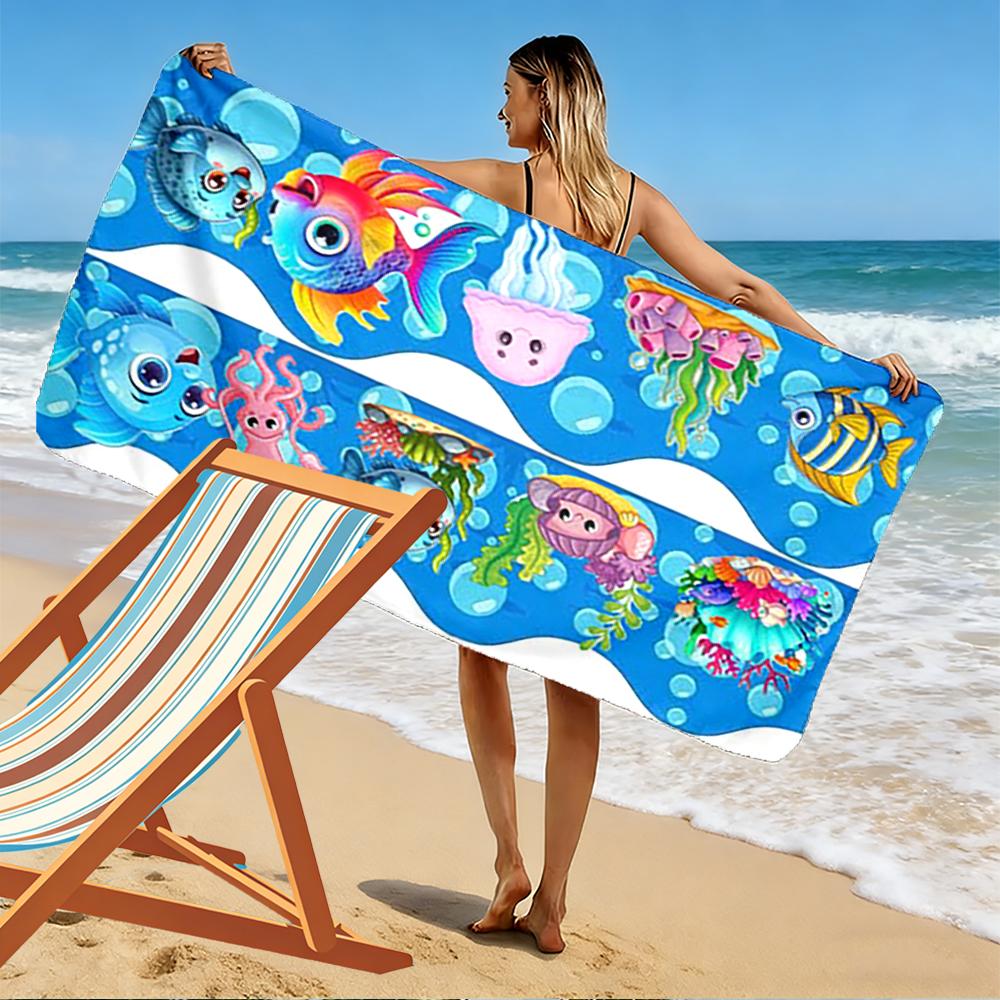 Colorful Cartoon Sea Creatures Design Beach Towel Quick-drying for Travel Outdoor Sports Jogging Beach and Swimming