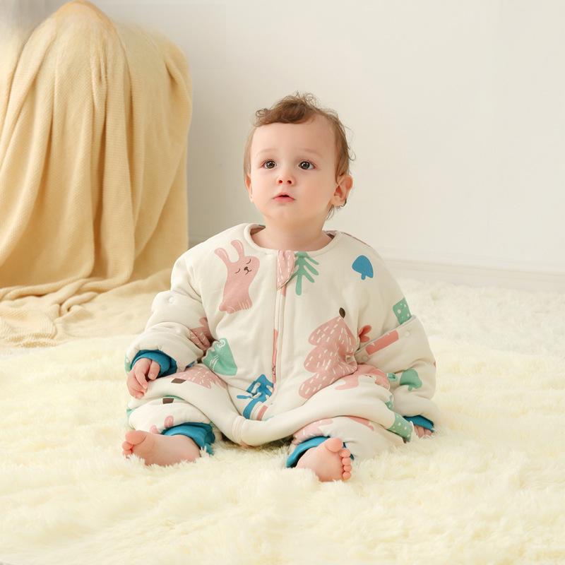 Sac de dormit pentru bebeluși Inxiuli din bumbac pur, cu picioare separate, anti-lovire, îngroșat pentru toamnă și iarnă