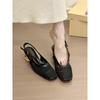 Temperament Quadratkopf Geflochtene Tasche Kopf Freiraum Sandalen Frühling und Sommer Neue Mode Kristall Einzelne Schuhe Dunkelbraun