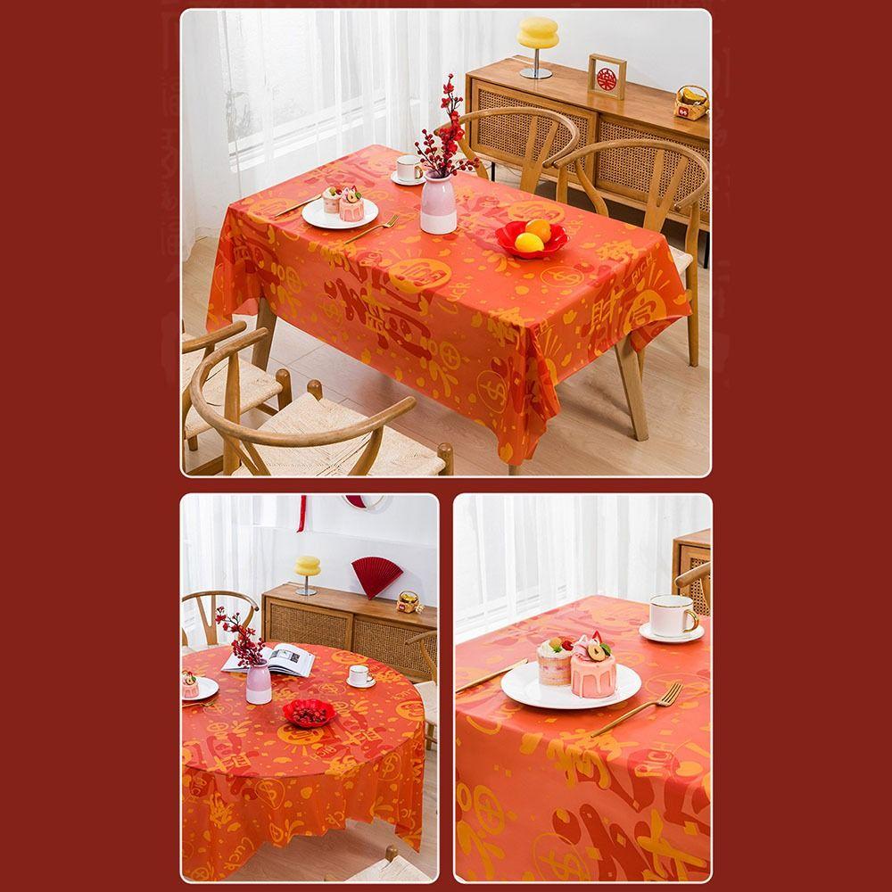 PEVA Tablecloth Thickened Table Cover Portable Red Festive Table Cloth  Home Decoration