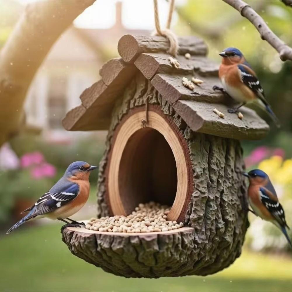 Resin Hummingbird Feeder Weather-Resistant Decorative Hanging Wild Bird Feeder Lifelike Natural Look Wildlife Habitat Backyard