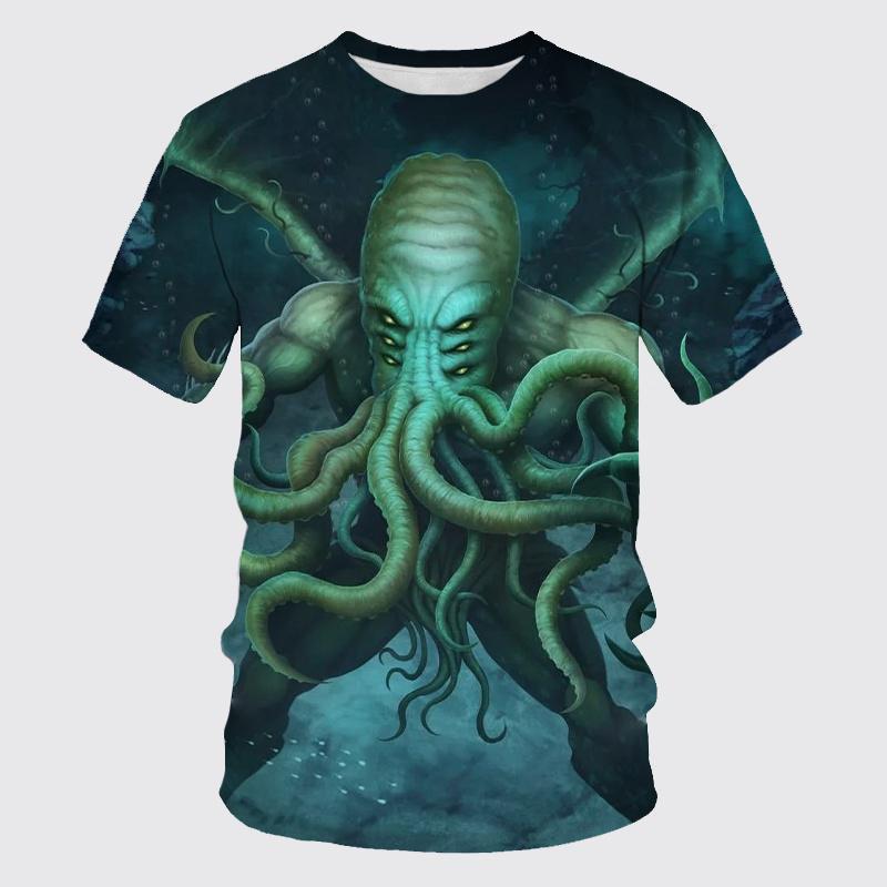 Horror Cthulhu 3D Print T-shirt For Men Clothes Summer Loose Short-sleeves Cool Streetwear T Shirt Casual Round Neck Tees Tops