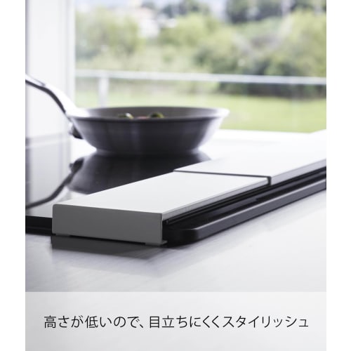 Yamazaki Extendable Exhaust Vent Cover, Flat Type, White, W44.5-77 x D10 x H2.5cm, Plate, Thin, Oil Splash Guard, Extendable, 2902