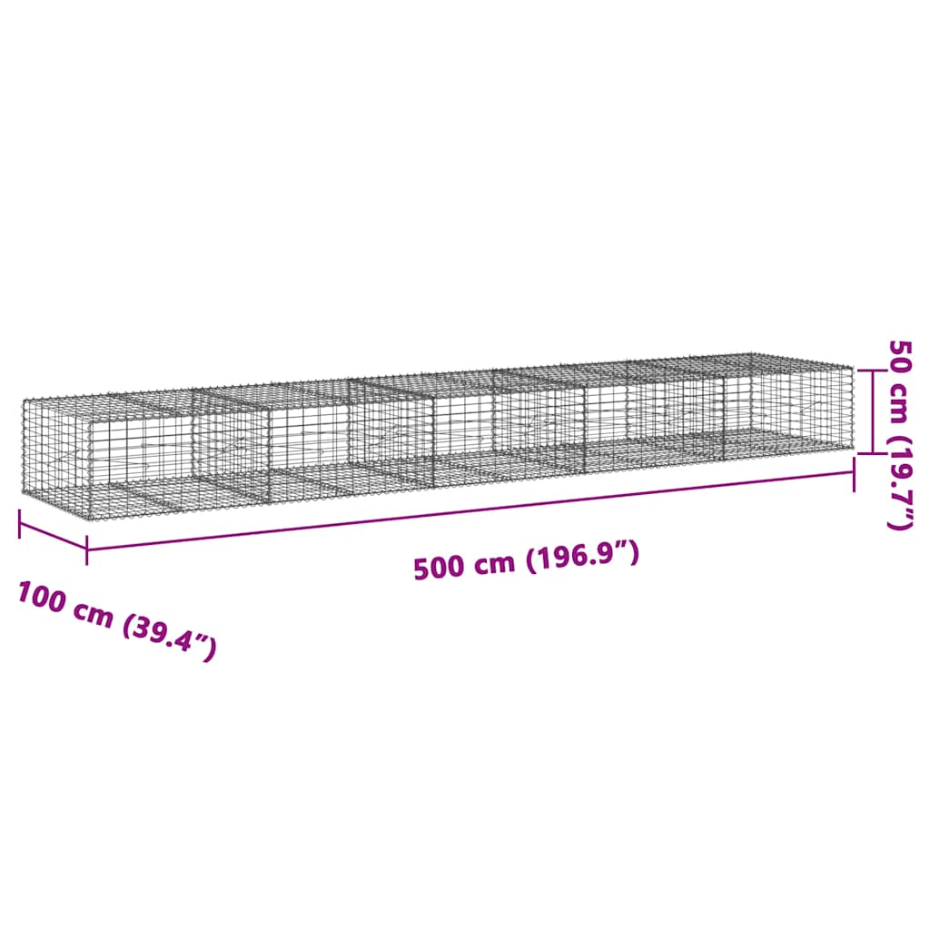 Gabion with Lid 500 X 100 X 50 Cm Galvanized Iron