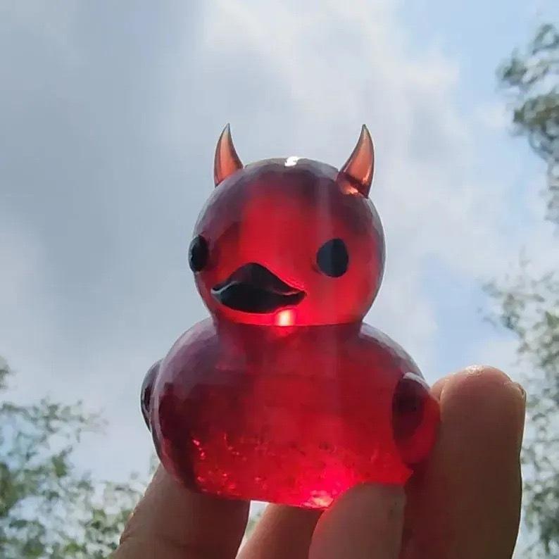 Devil Red Duck Ornament Home Garden Design Transparent Resin Ornament Design Red Warm Duck Evil
