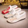 Damen Winter-Mokassins, Slipper, bestickte Slipper mit Kunstfellfutter, bequeme Hausschuhe für drinnen und draußen, warme Wanderschuhe für Damen