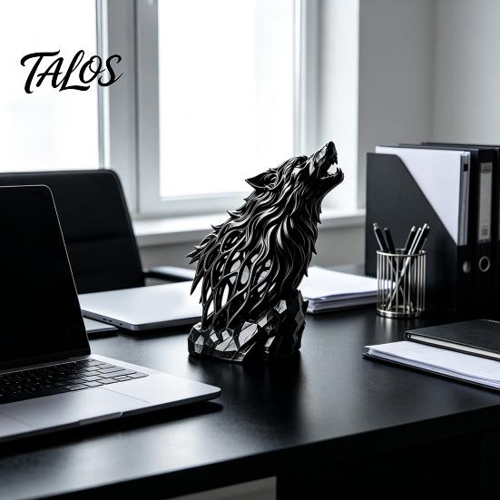 Personalized Creative Table Decor Howl Wolf Sculpture, Gothic Wildlife Home Decor, Howling Statue Figurine Hollow Animal Statues with Rock Base,