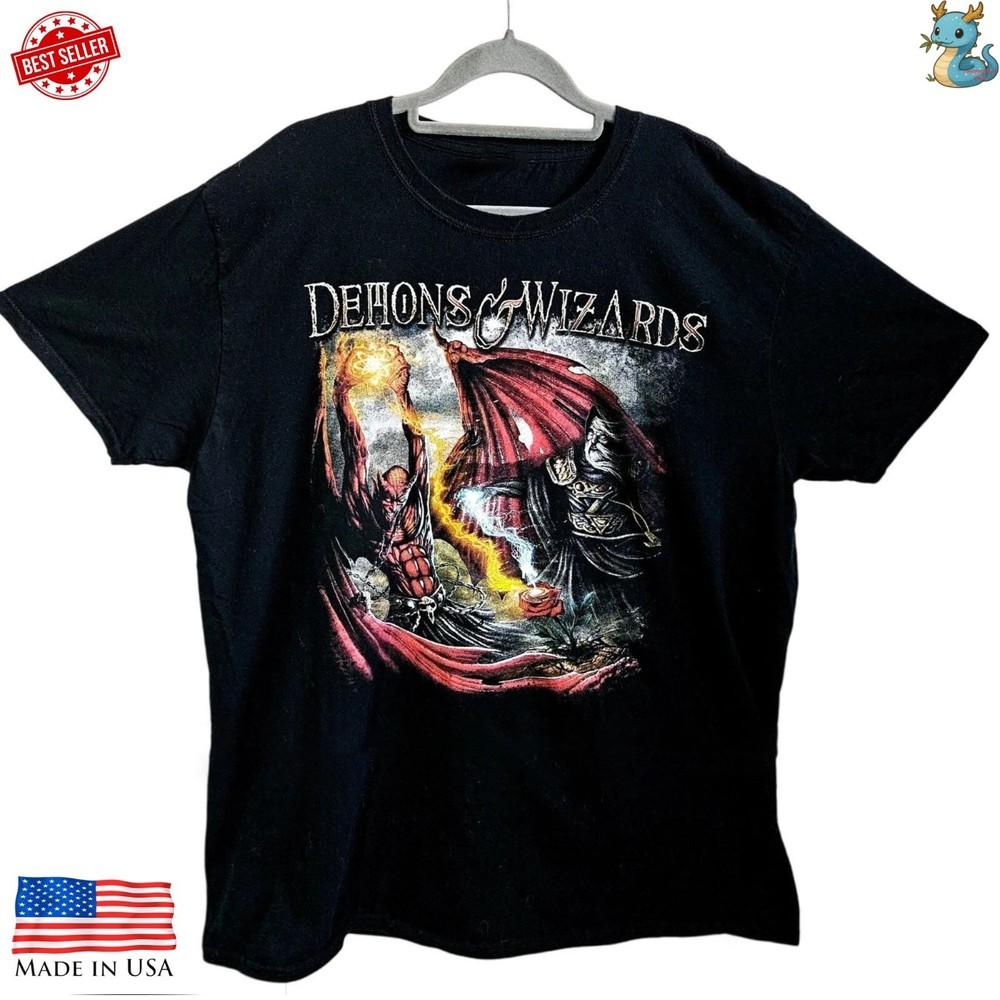 Demons amp; Wizards Reprint T Shirt Vintage Style Rock Metal Tribute Graphic Unisex T-Shirt XL
