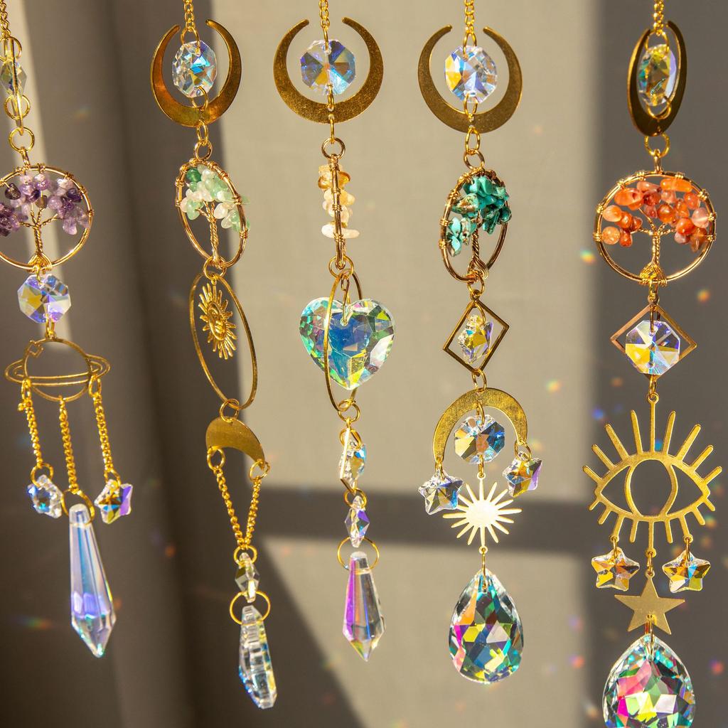 Sun Catchers with Crystals ,Tree of Life Crystal Suncatcher for Window Prisms Light Catcher Indoor Outdoor Home Party Garden