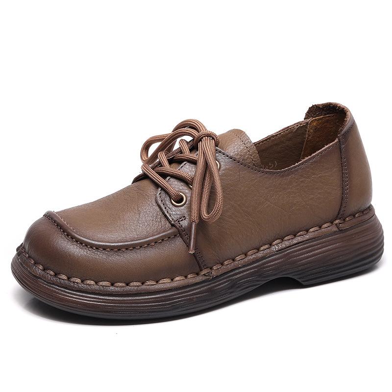 

Ручная работа кожаные мягкая подошва повседневные маленькие кожаные туфли женские осенние новые удобные на шнуровке коровья кожа одинарные туфли ретро женская обувь толстая подошва 35 темные хаки