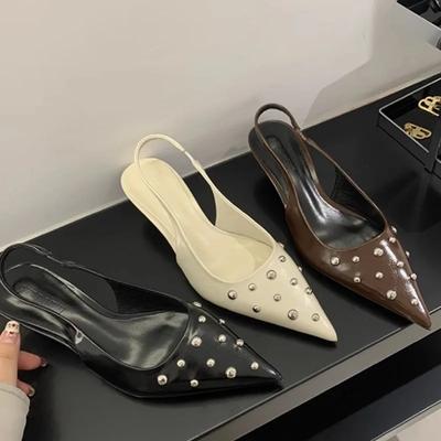 Sandalen Damen Hoher Absatz Kleiderschuhe Große Größe Retro Geschlossen Spitze Frühling Groß Nietenbesetzt Mädchen Hoher Stiletto Niete Sandalen Pumps