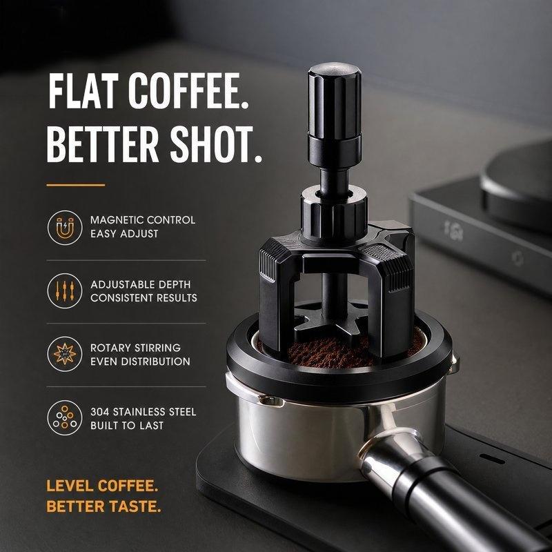 Magnetic Espresso Coffee Distributor Needle 51/53/58mm Adjustable Depth Stirrer for Home Coffee Making Portable