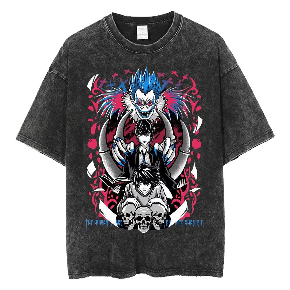 Harajuku Vintage Washed T Shirts Death Note Misa Anime Graphic T Shirt Men Women Cotton Fashion Streetwear Yk Oversized Tshirt
