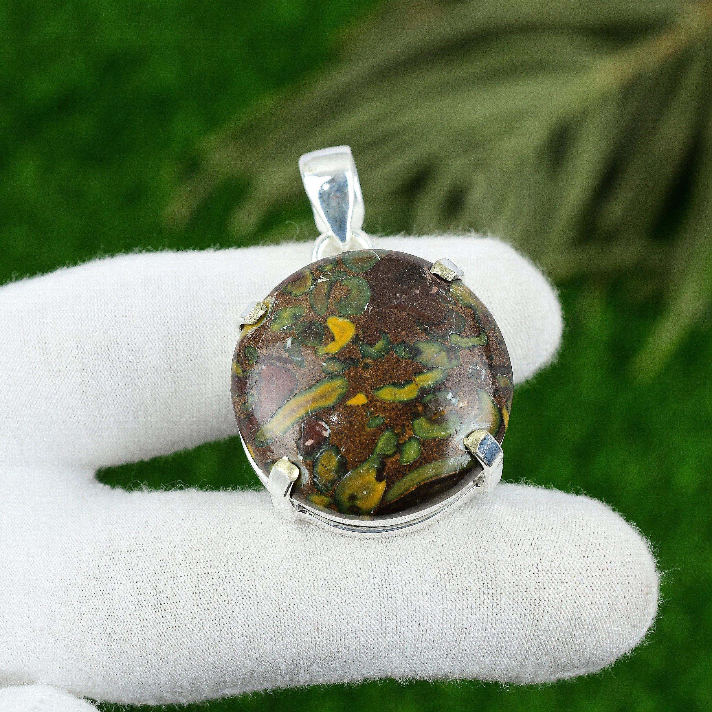 

Womens day Sale Sterling Silver Fruit Jasper Stone Bezel Ethnic Pendant Jewelry